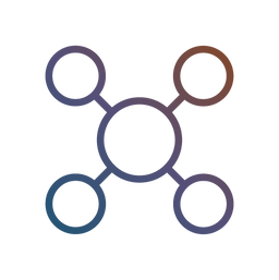 Icono de 4 círculos relacionados con un círculo central de mayor tamaño