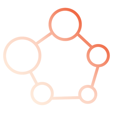 Icono de seis círculos interconectados formando una red, simbolizando la fase de identificación de necesidades concretas en un proceso de desarrollo o implementación