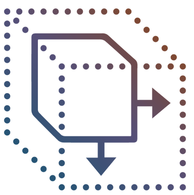 Icono de dos cubos, uno dentro de otro con flechas direccionales en expansión