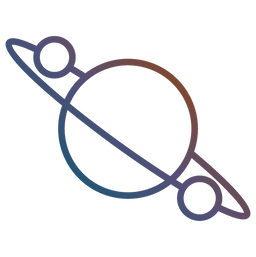 Icono de un planeta con tres anillos que lo orbitan, representando el alcance global o el impacto universal de la misión de una organización